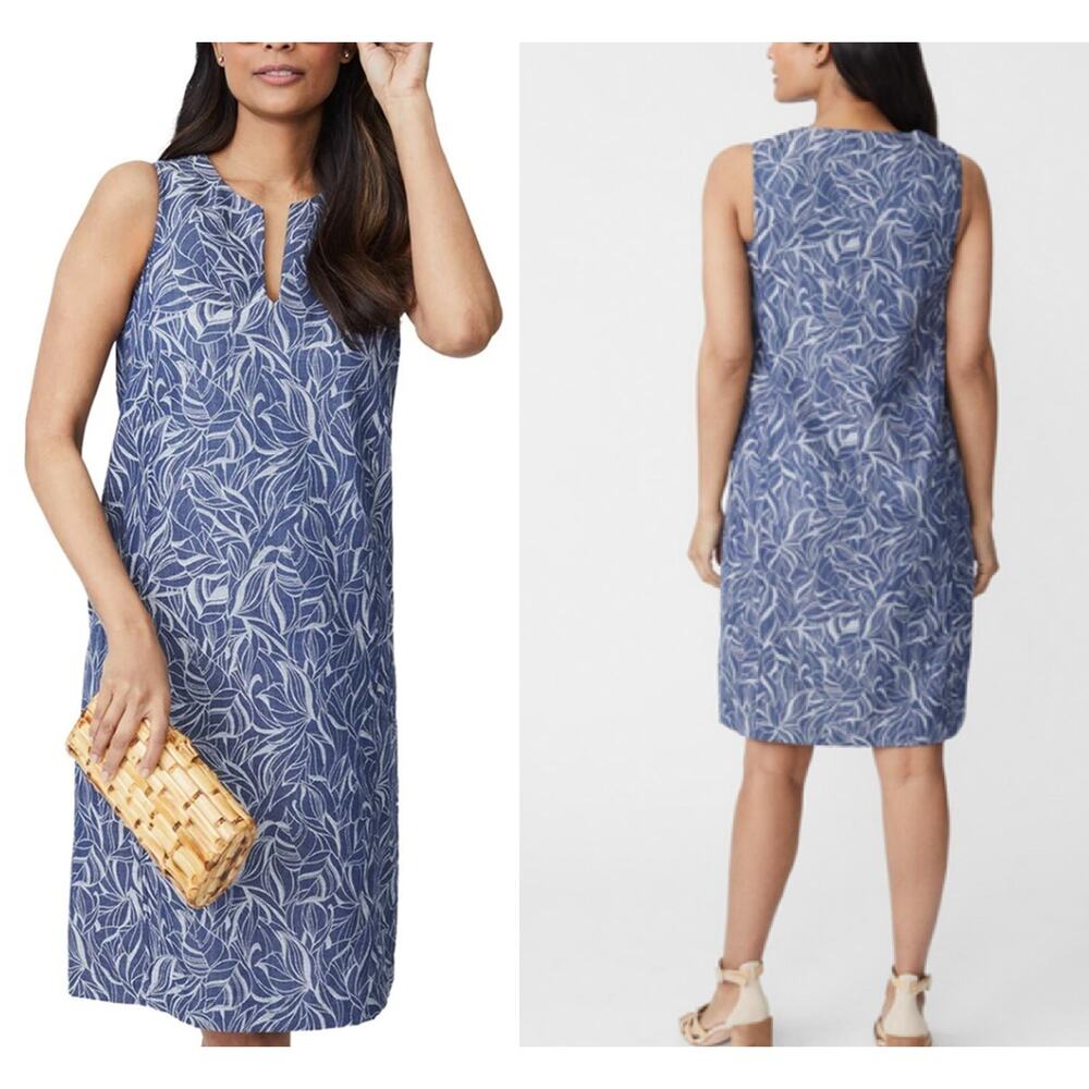 J Mclaughlin Women's Charlee Sleeveless Cotton Midi Shift Dress Blue Floral Sz S